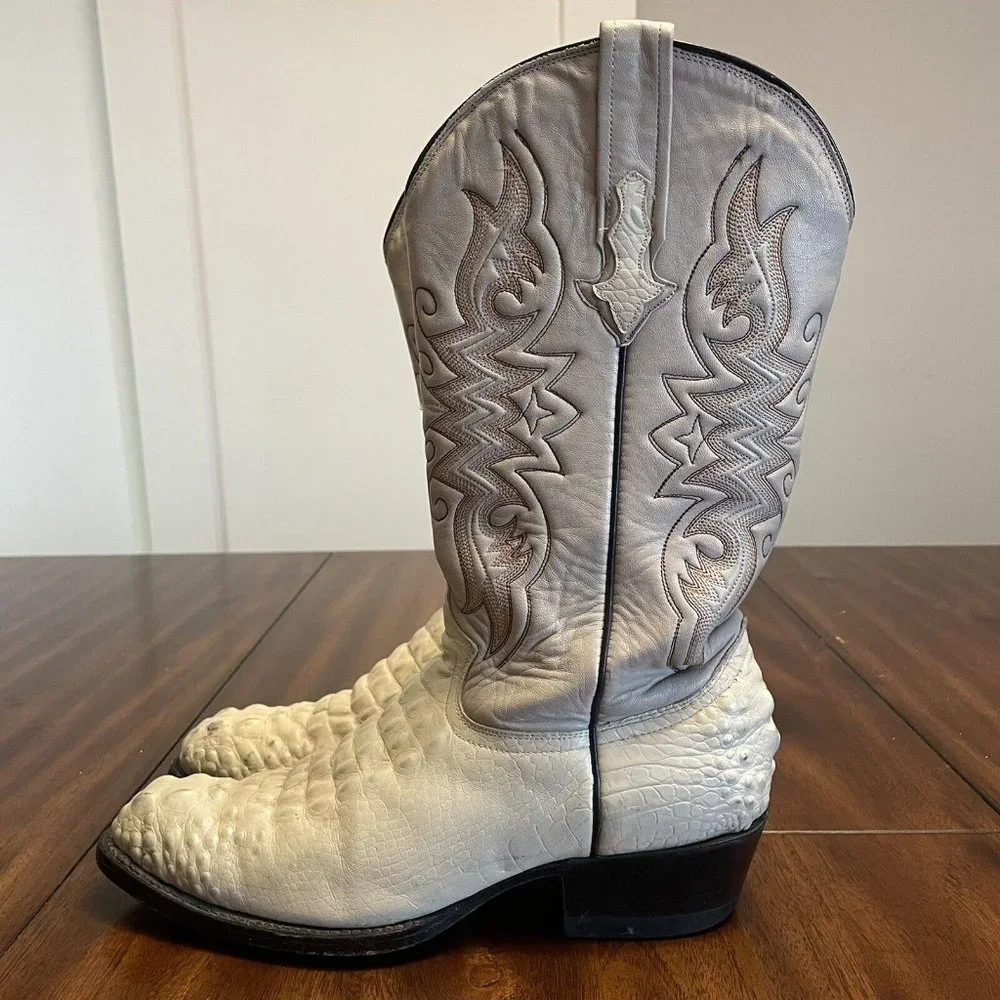 BOTAS JACA Exotic Crocodile Print White Boots Men’s Size 8 EE Women’s 10